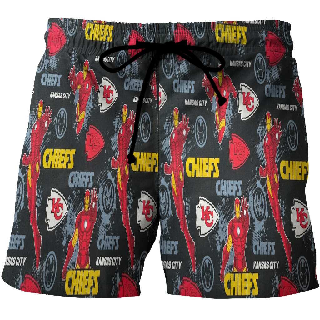 Kansas City Chiefs Emblem Iron Man 3D All Over Print Summer Beach Hawaiian Short