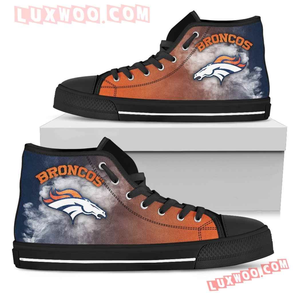 White Smoke Vintage Denver Broncos High Top Shoes Sport Sneakers