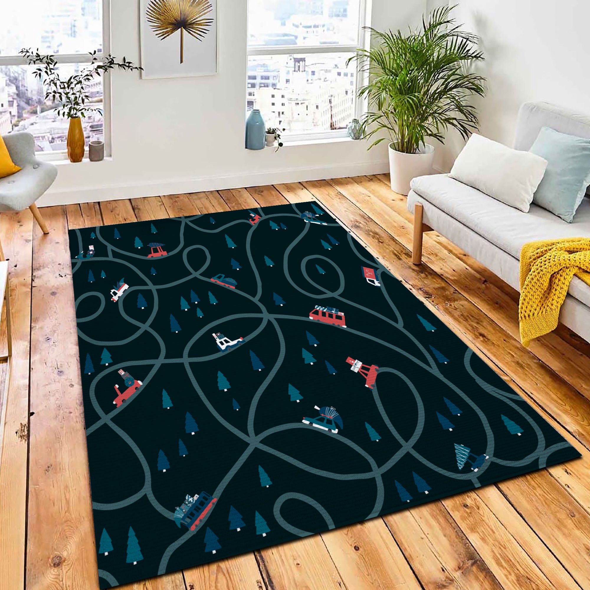 Winter Dark Background Christmas Road Area Rug Carpet Nursery Rug Home Decor