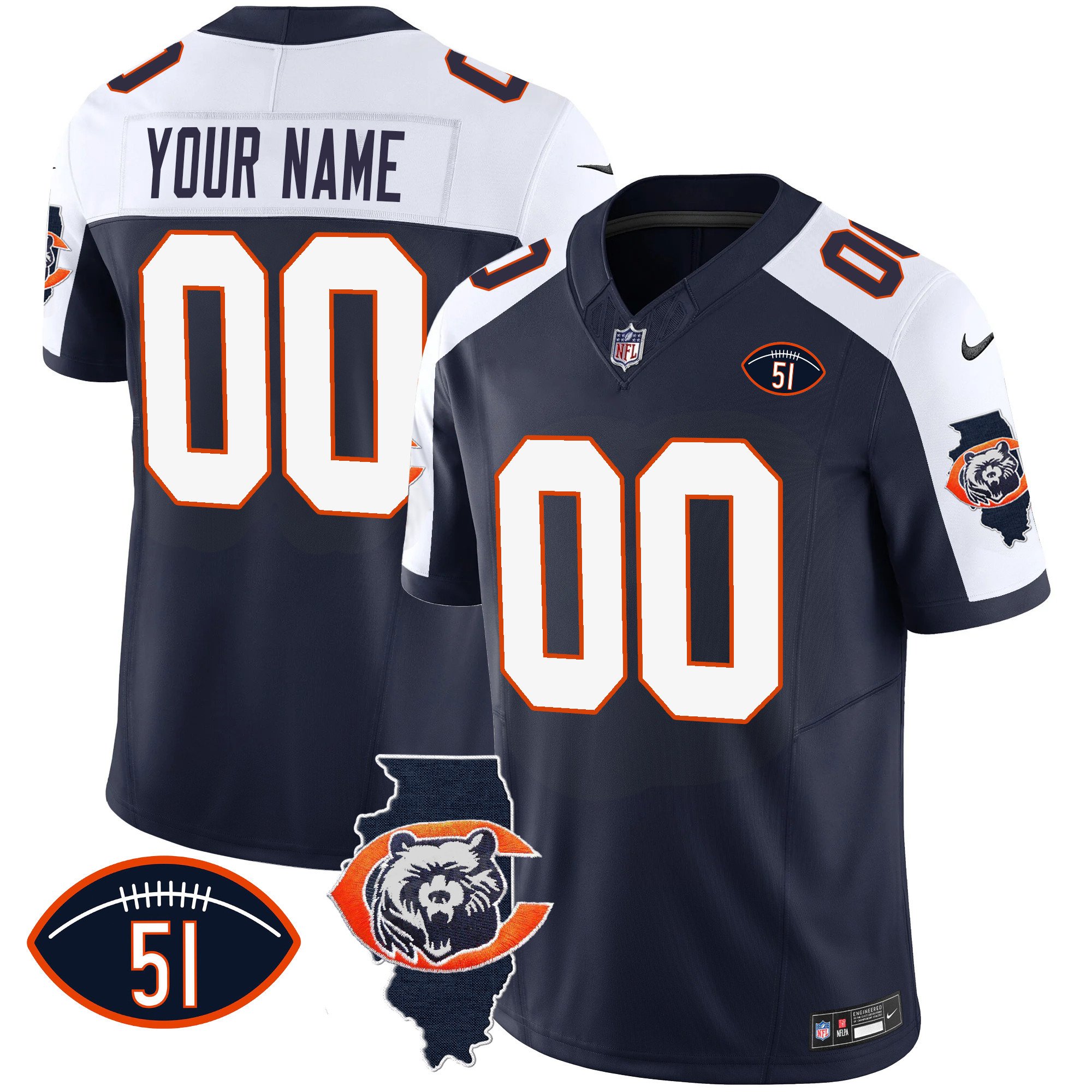 Bears Throwback Illinois Patch Vapor Custom Jersey – All Stitched