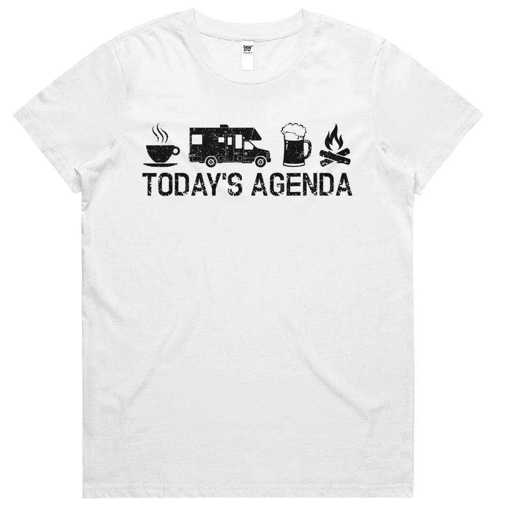 Vintage Rv Camping Lover Today’s Agenda Costume Camper Gift Womens Tshirts