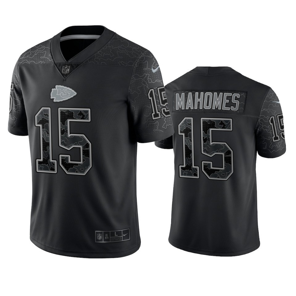 Patrick Mahomes 15 Kansas City Chiefs Black Reflective Limited Jersey – Men