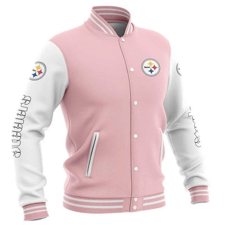 Pittsburgh Steelers Pink White Baseball Jacket