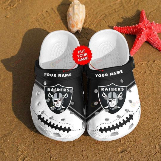 Las Vegas Raiders Logo Custom Name Crocss Classic Clogs Shoes In Black White – Aop Clog
