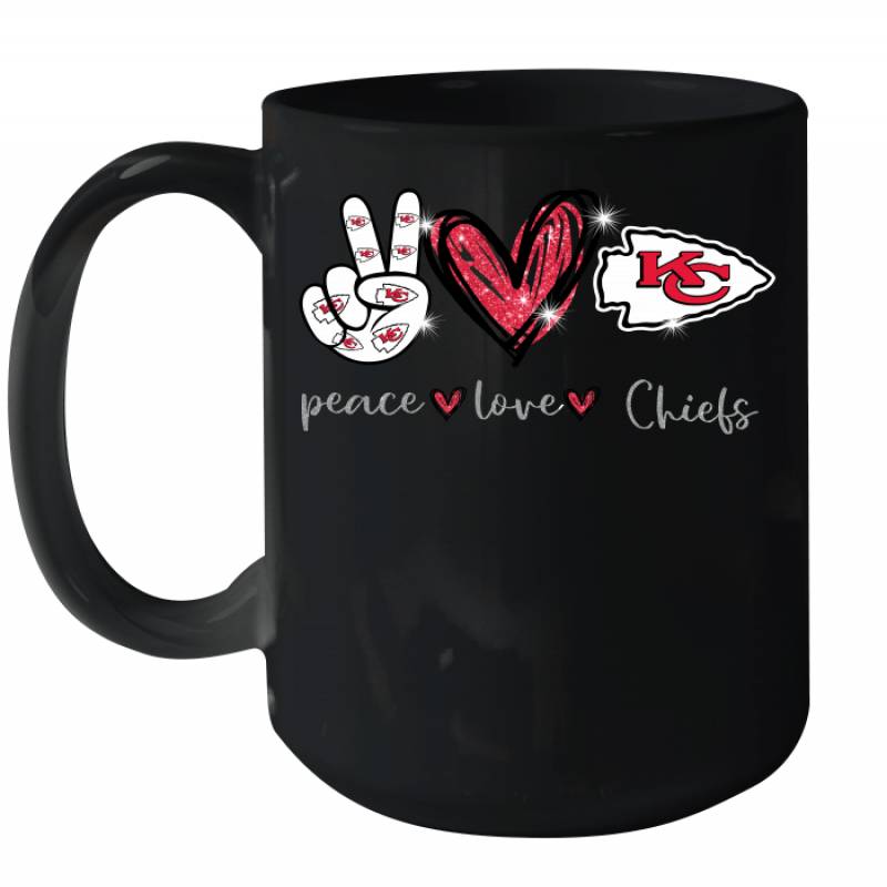 Peace Love Chiefs gift for Kansas City Chiefs Fans Ceramic Mug 15oz