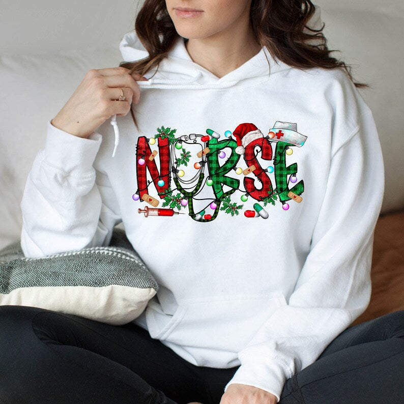 Christmas Nurse Hoodie, Christmas Hoodie, Nurse Hoodie, Christmas Lights Hoodie, Nurse Lights Hoodie Iconictees