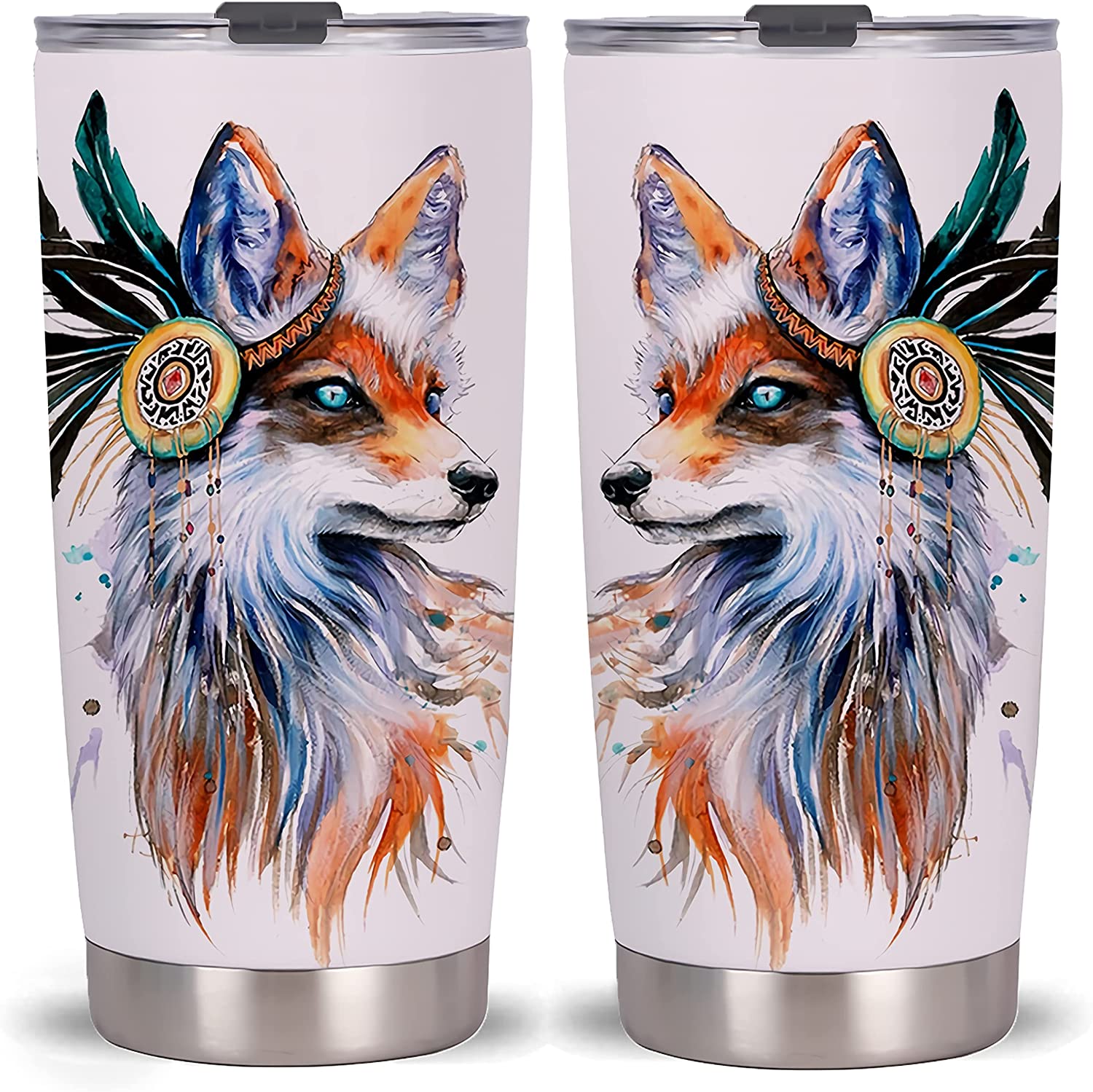 Fox 20Oz Tumbler Cup Vacuum Insulated Stainless Steel Coffee Travel Mug With Lid (Indian Fox)