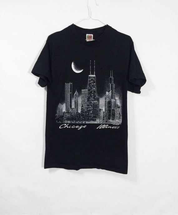 Vintage 90 S Chicago Illinois Capital Noveltees Shirt Rare Travel Souvenir Tourist Black Shirt