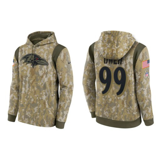 Jayson Oweh Baltimore Ravens Camo 2021 Salute To Service Veterans Day Therma Pullover Hoodie