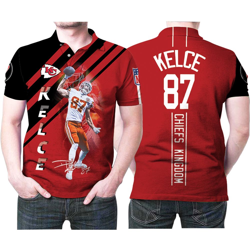 Travis Kelce Kansas City Chiefs 87 Chiefs Kingdom Signed 3D Printed Gift For Travis Kelce Fan Polo Shirt