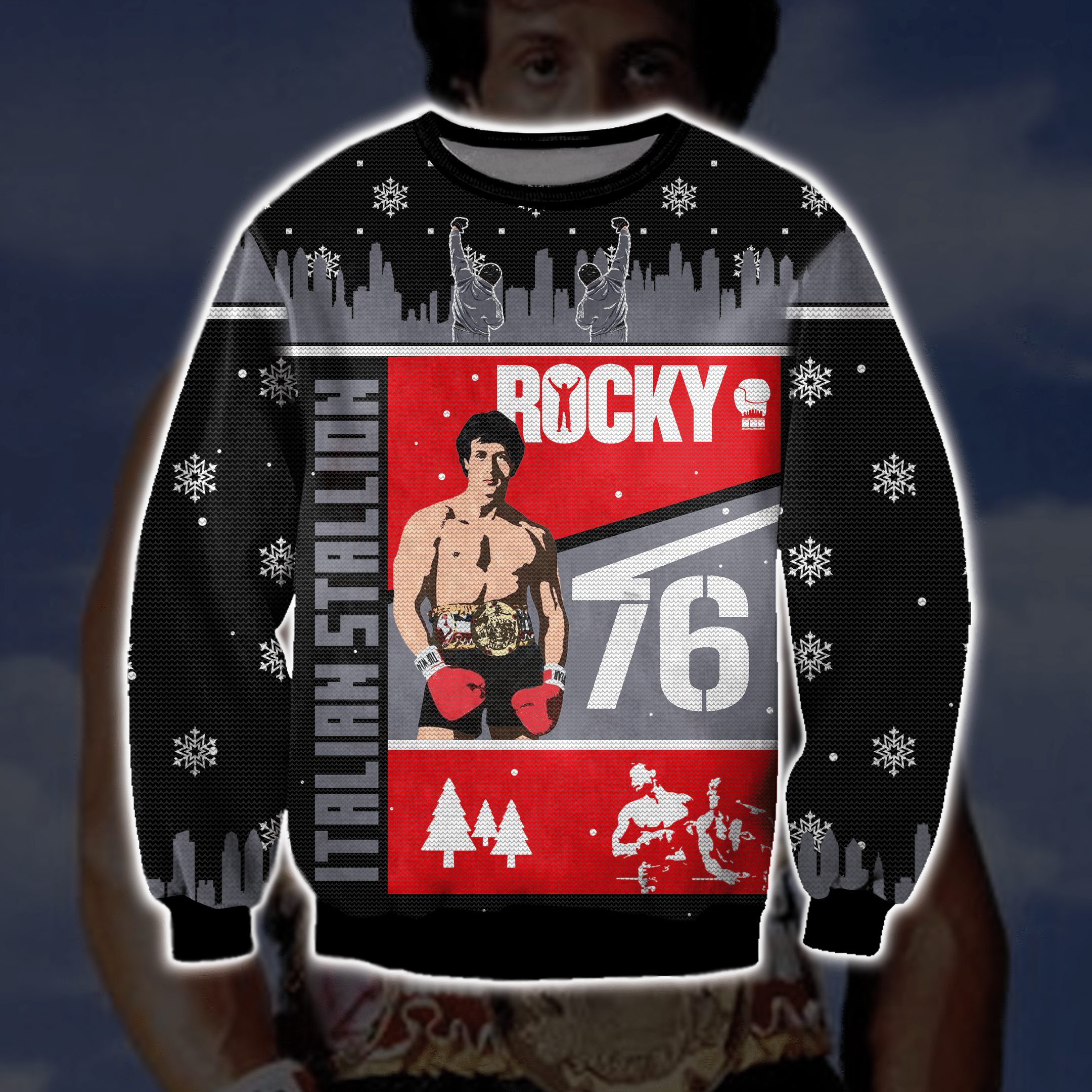 Rocky Balboa 3D Print Ugly Christmas Sweater 2023