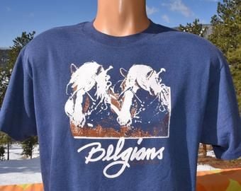 Vintage 80s T-shirt Belgian Horse Animal Equestrian Soft Thin   1986 6570