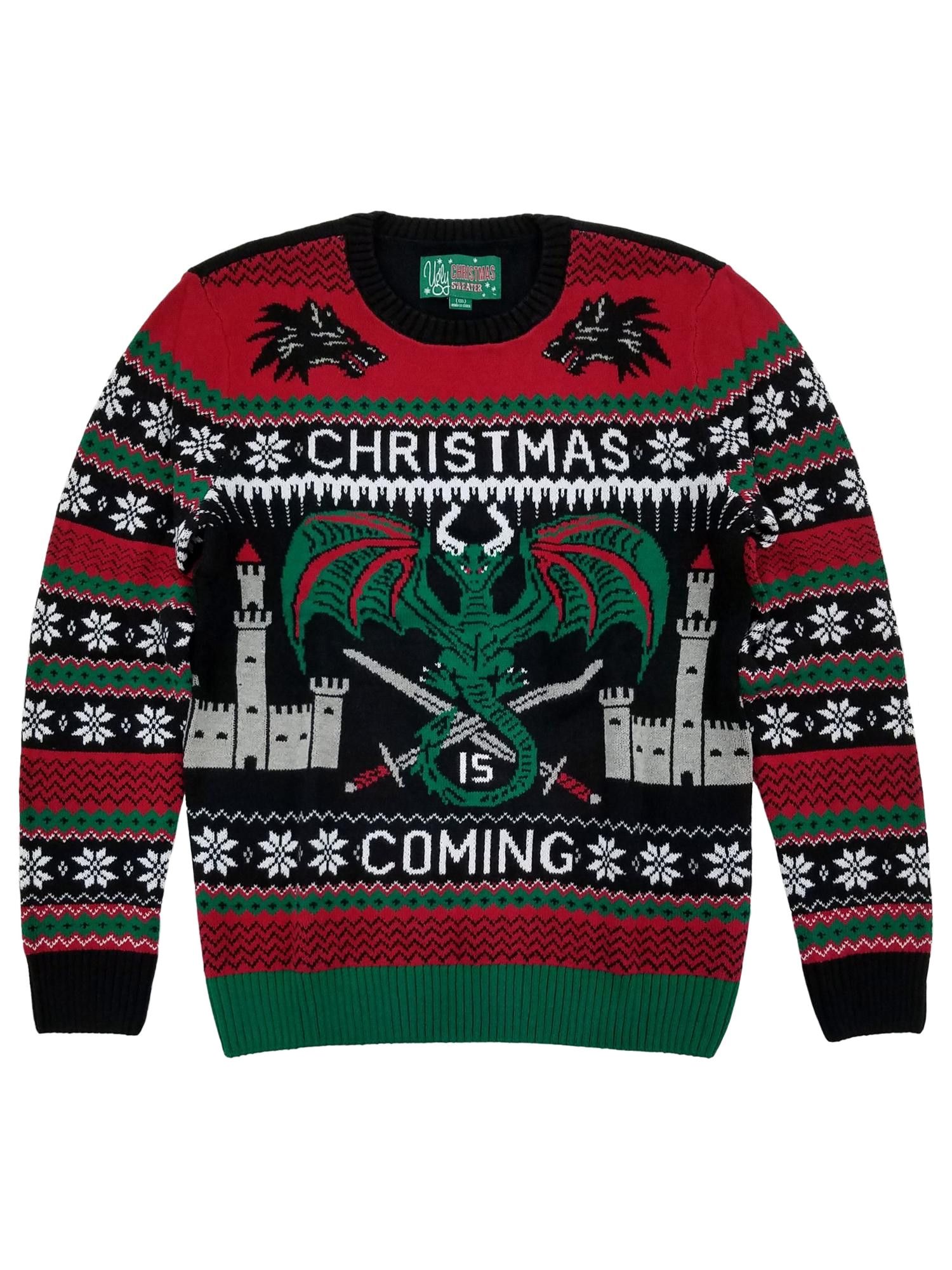 Ugly Christmas Sweater Mens Dragon Castle Wolf Medieval Christmas Sweater S