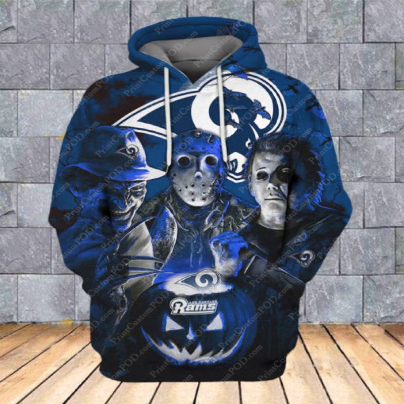 Horror Los Angeles Rams All Over Print – Los Angeles Rams 3D Hoodie &#8211; Los Angeles Rams With Jason Voorhees, Freddy Krueger, Michael Myers Hoodie