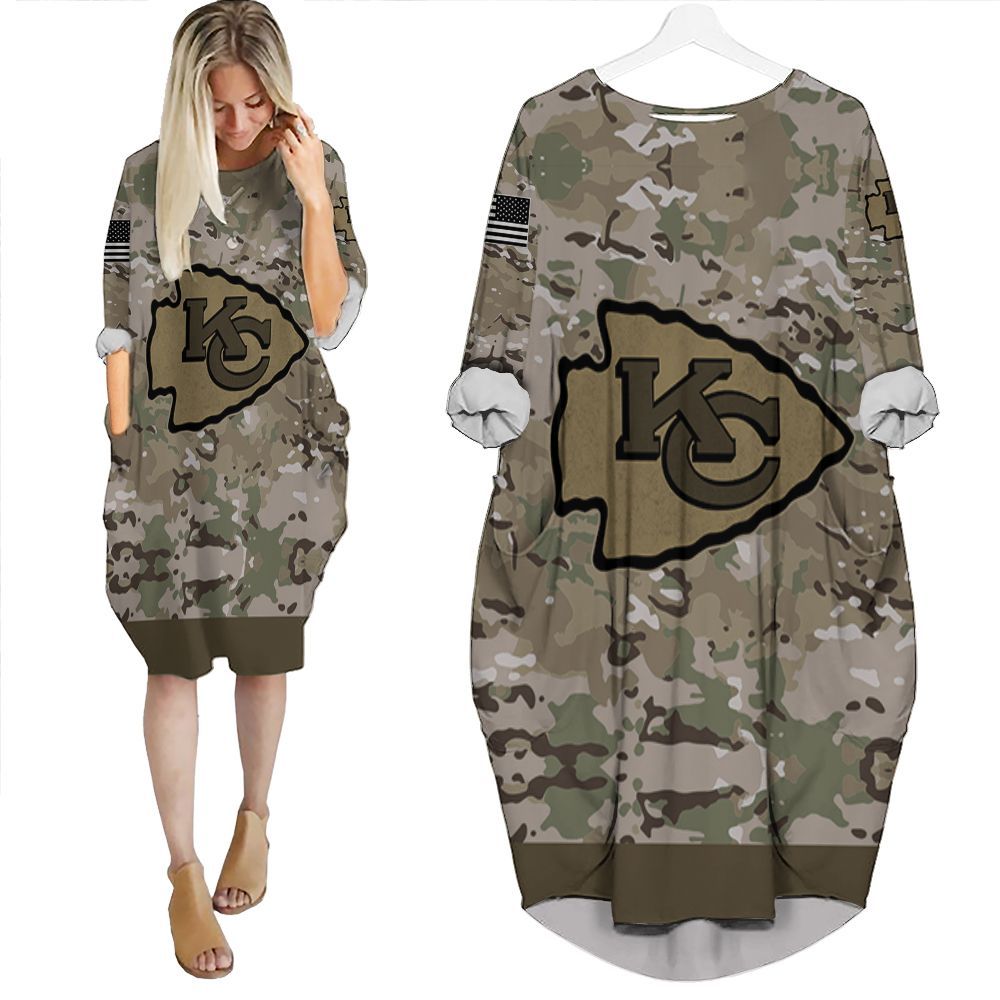 Kansas City Chiefs Camouflage Veteran 3D T Shirt Hoodie Sweater Batwing Pocket Dress