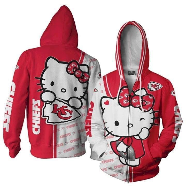 Hello Kitty Hug Kansas City Chiefs Logo 3D Hoodie Sweatshirt