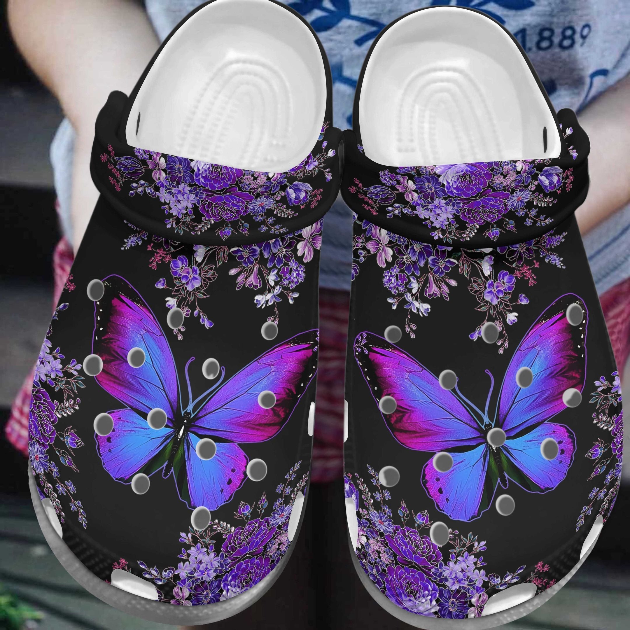 Purple Butterflies And Flowers Crocs Shoes Clogs – Butterfly Crocs Shoes Clogs Gifts For Mother Day Grandma