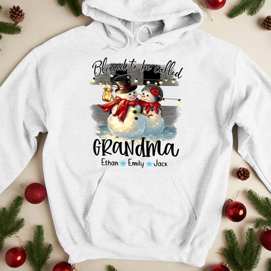 Lovelypod - Hoodie Shirt, Blessed To Be Called Grandma Snowman Christmas Shirt, Custom Grandma Gift Shirt