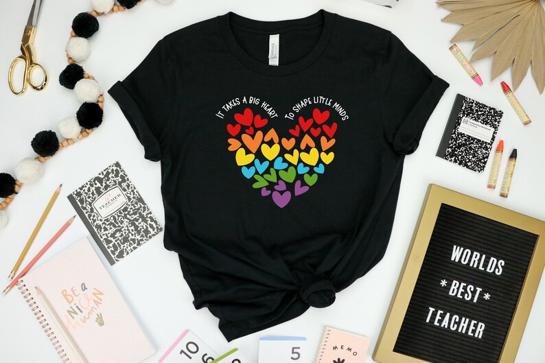 It Takes A Big Heart To Shape Little Minds Shirt, Colorful Teacher Heart Shirt, Back To School Shirt, First Day Of School Shirt,Teacher Gift