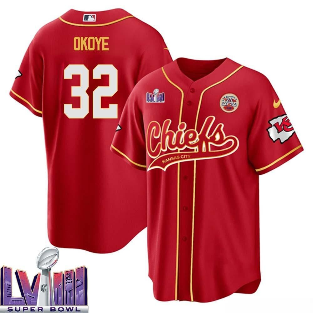 Christian Okoye 32 Kansas City Chiefs Super Bowl Lviii Baseball Men Jersey – Red