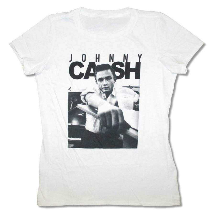 Vintage Style Johnny Cash B&W Portrait White Mens T Shirt