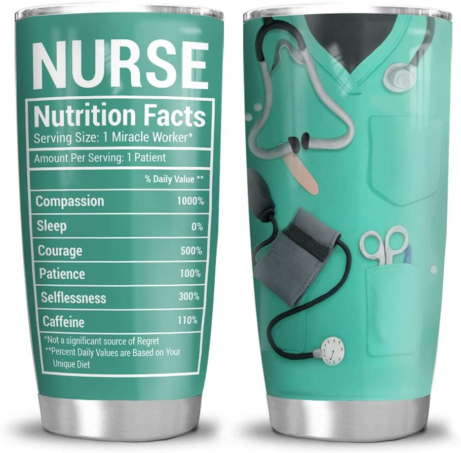 20Oz Nurse Nutrition Facts Nurse Gift Tumbler Cup With Lid, Double Wall Vacuum Sporty Thermos Insulated Travel Coffee Mug