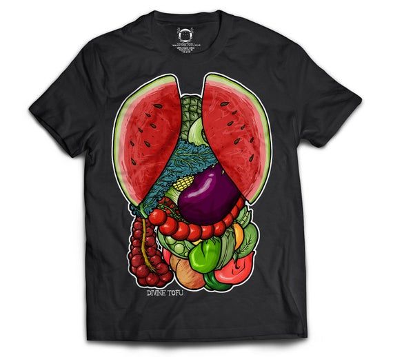 T Shirt Veggies Inside By Divine Tofu Animal Rights Vegan Vegetarian Digital Print Organic Cotton Fair Trade