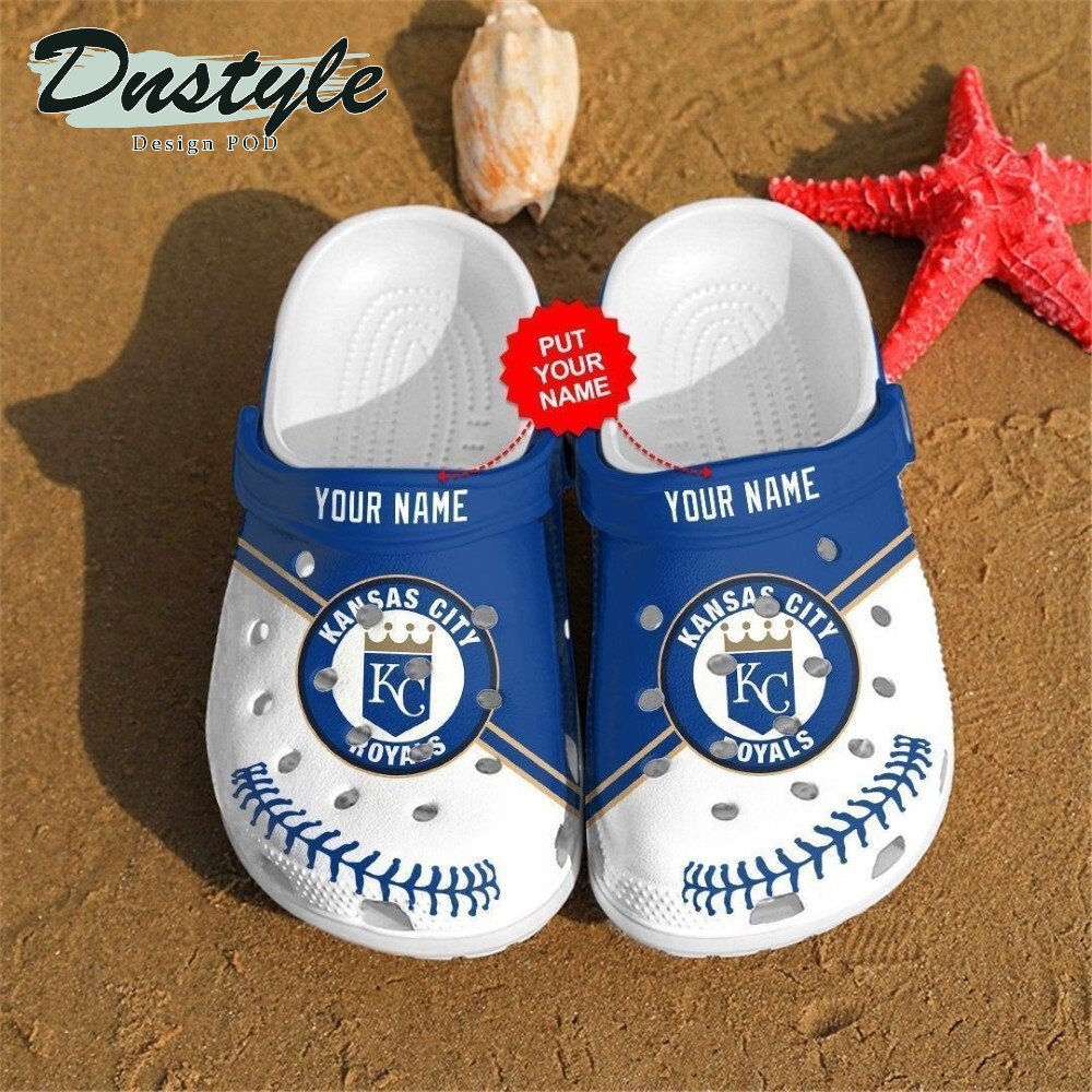 Kansas City Royals Custom Name Pattern Crocs Classic Clogs Shoes In Blue & White