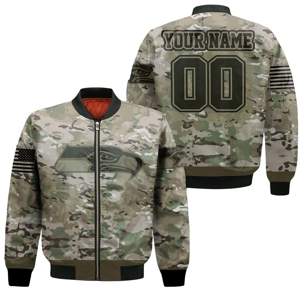 Seattle Seahawks Camouflage Veteran 3D 2 Personalized Bomber Jacket