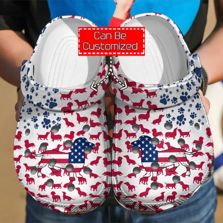 Animal Print Crocs – Dachshunds American Flag Clog Shoes