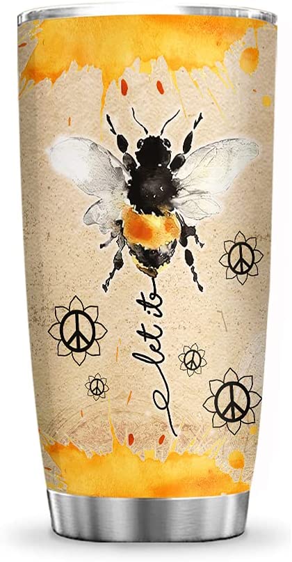 20Oz Let It Bee, Hippie Bee Inspiration Tumbler Cup With Lid, Double Wall Vacuum Thermos Insulated Travel Coffee Mug – Abab1604005Z