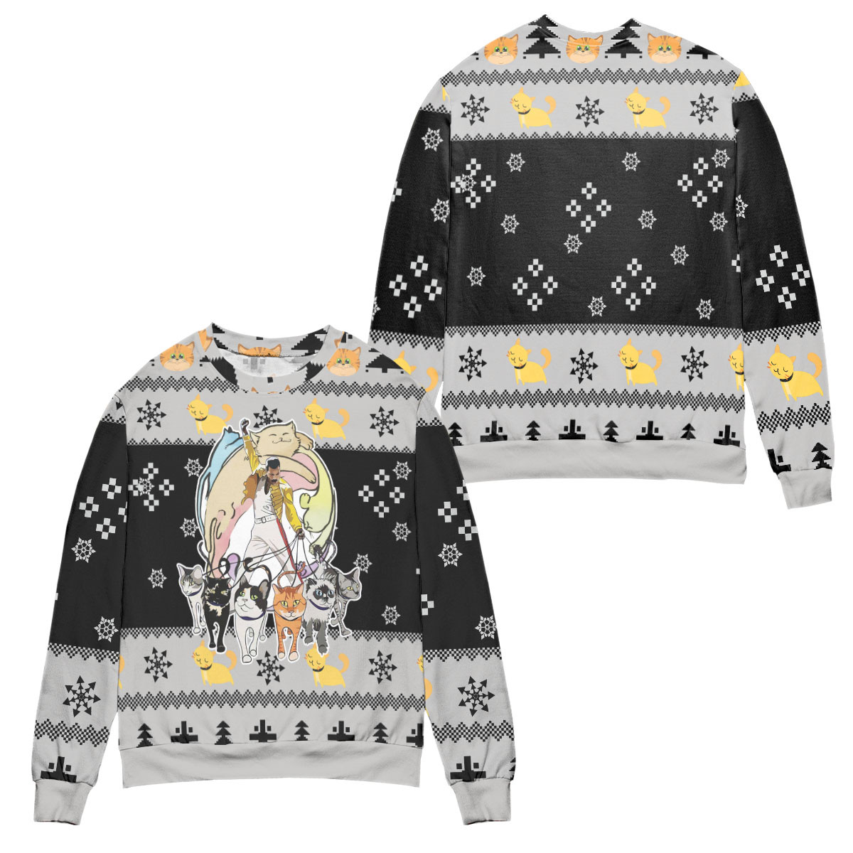 Queens Freddie Mercury & Cats Ugly Christmas Sweater – All Over Print 3D Sweater