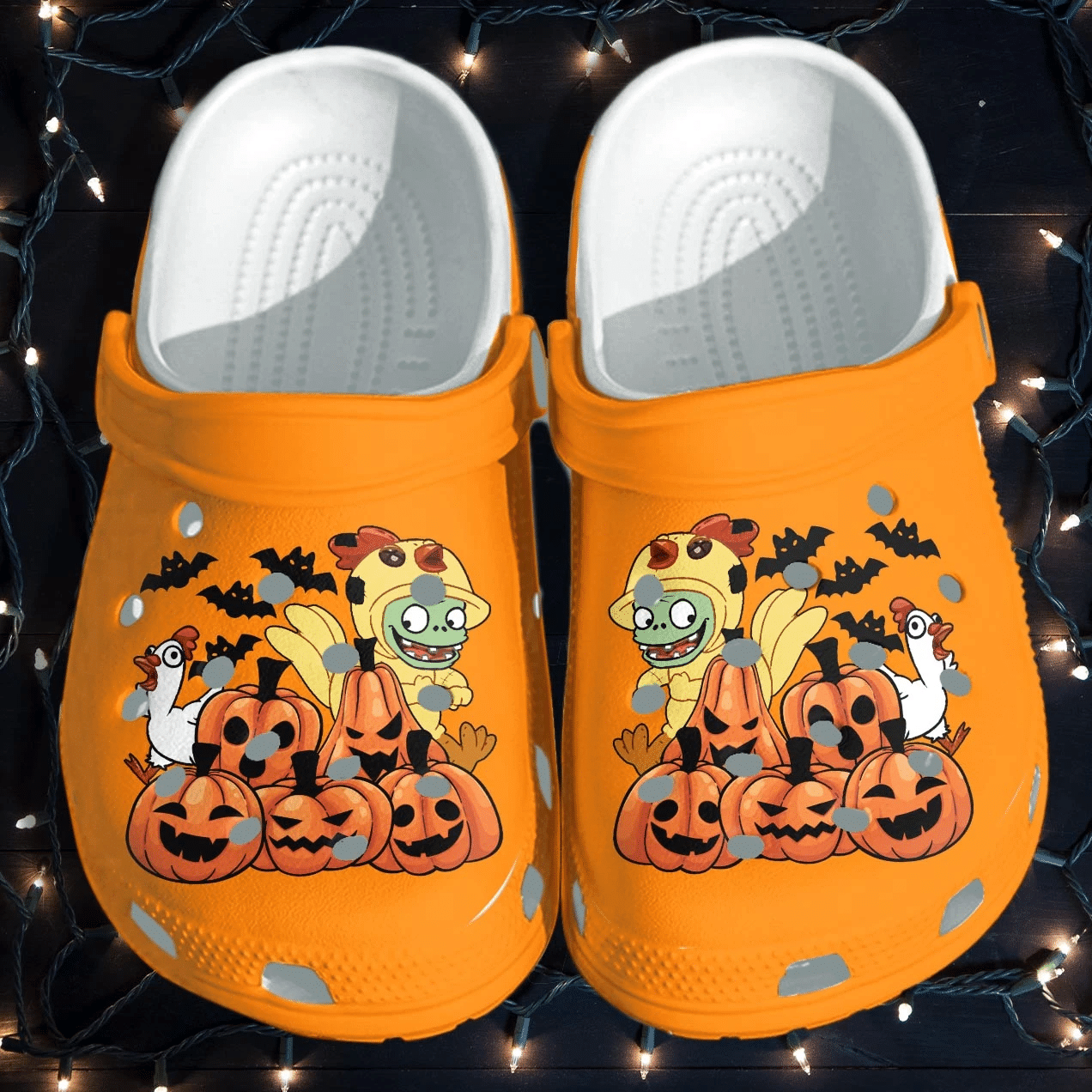 Chicken Dinosaur With Scary Pumpkin Shoes Clog Thanksgiving Halloween Crocss Crocband Clog