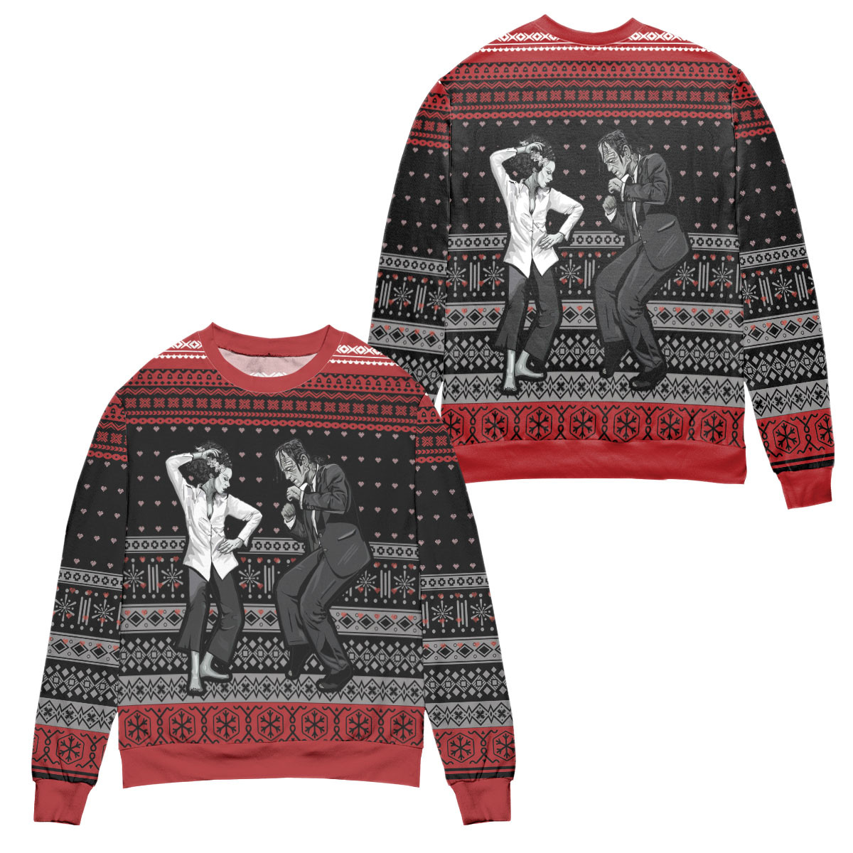 Pulp Fiction Dance Scene Snowflake Christmas Pattern Ugly Christmas Sweater – All Over Print 3D Sweater