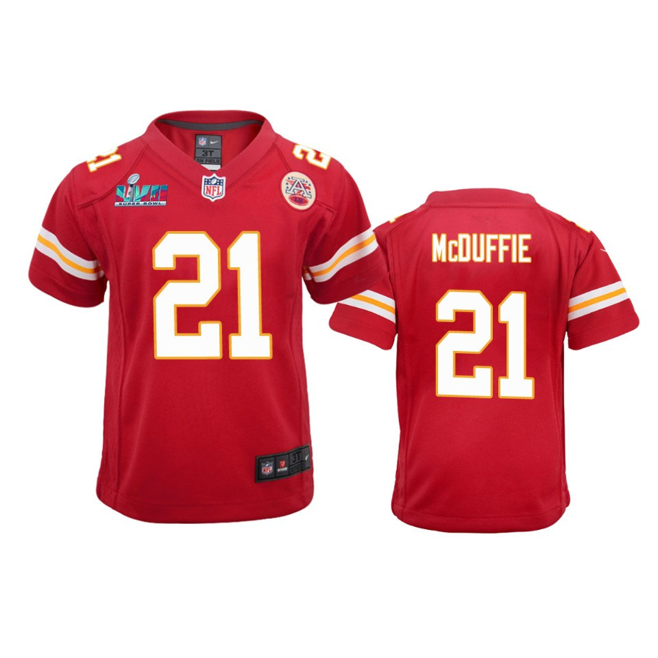 Trent Mcduffie 21 Kansas City Chiefs Super Bowl Lvii Game Jersey – Youth Red