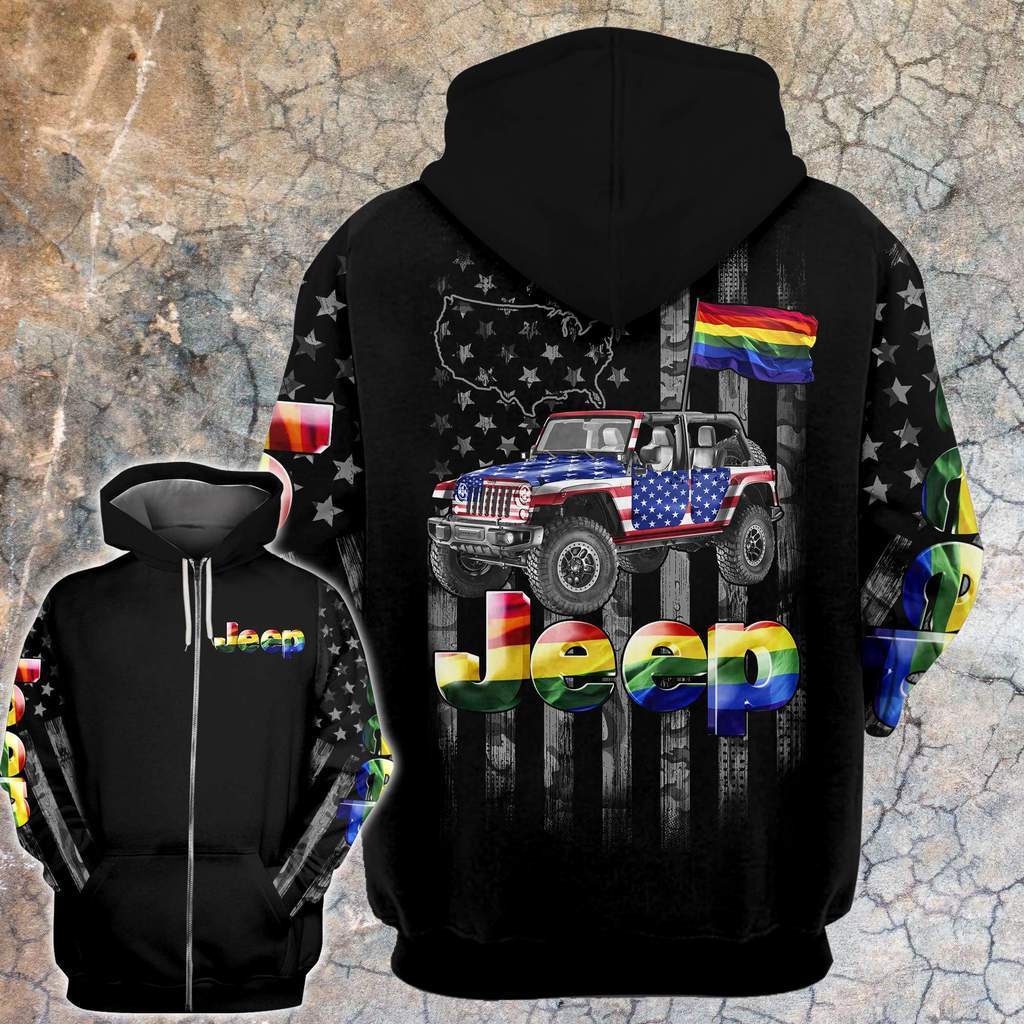 Jeep LGBT Rainbow Map Hoodie 3D