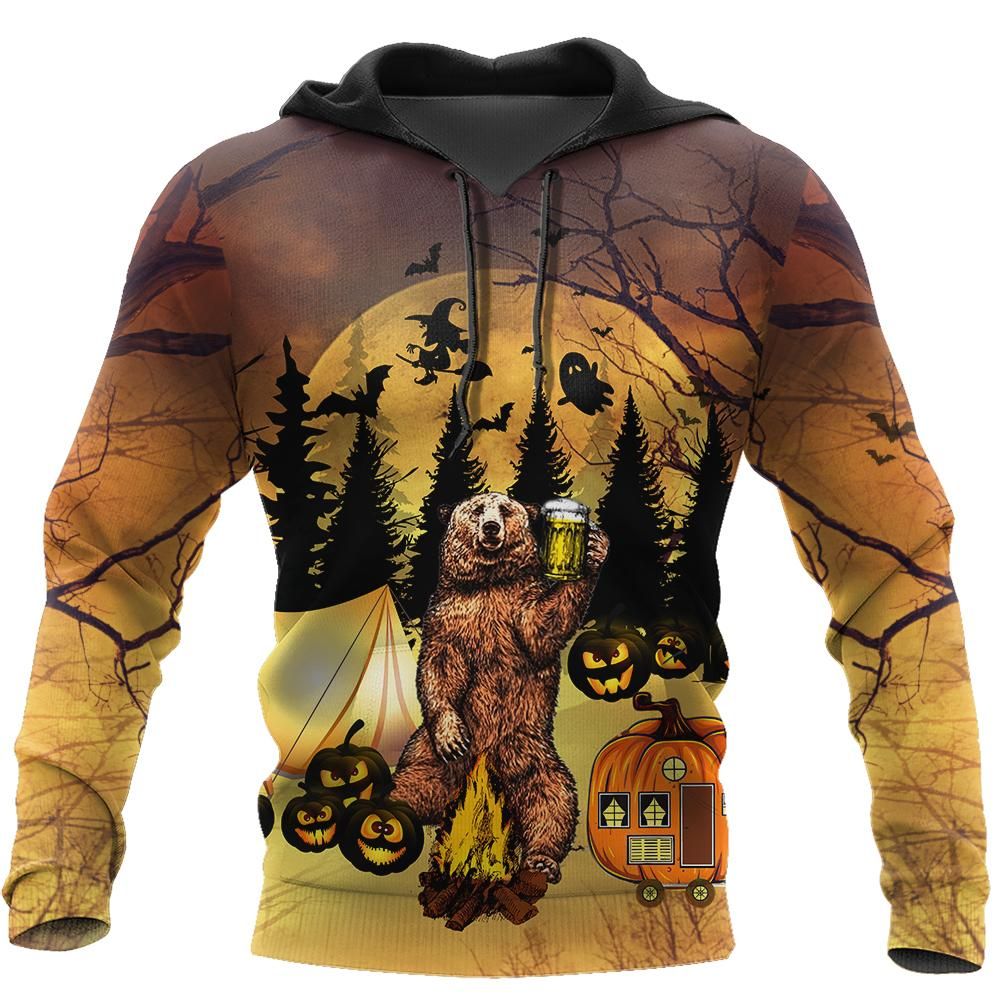 102KKCP-Beautiful All Over Printed Halloween Camping Bear Hoodie