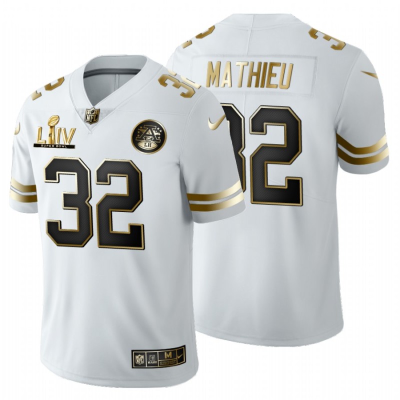 Men’S Kansas City Chiefs #32 Tyrann Mathieu White Super Bowl Liv Golden Edition Jersey – All Stitched, Embroidery