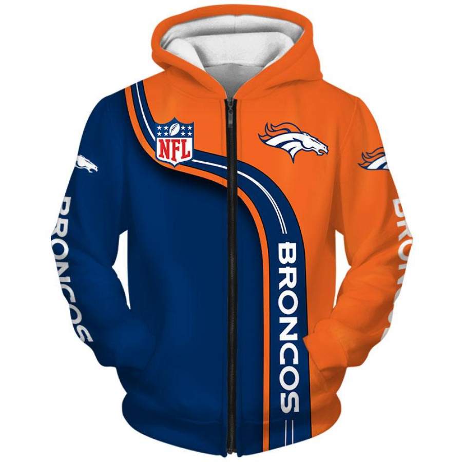 Denver Broncos Zip Up Hoodies 3D Highway Letter Broncos