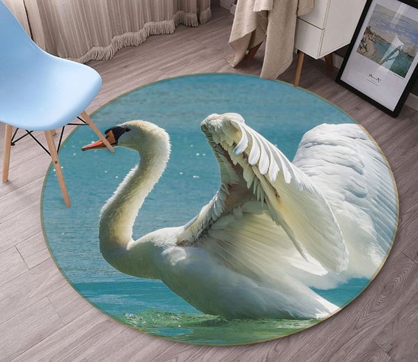 3D Beautiful White Swan In Lake Area Rug Home Decor