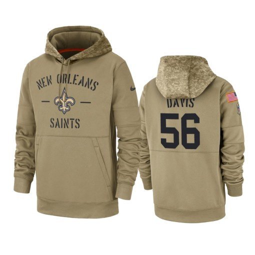 New Orleans Saints Demario Davis Tan 2019 Salute To Service Sideline Therma Pullover Hoodie