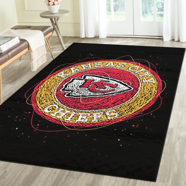 Kansas City Chiefs Logo Area Rug, Football Team Living Room Carpet, Fan Cave Floor Mat