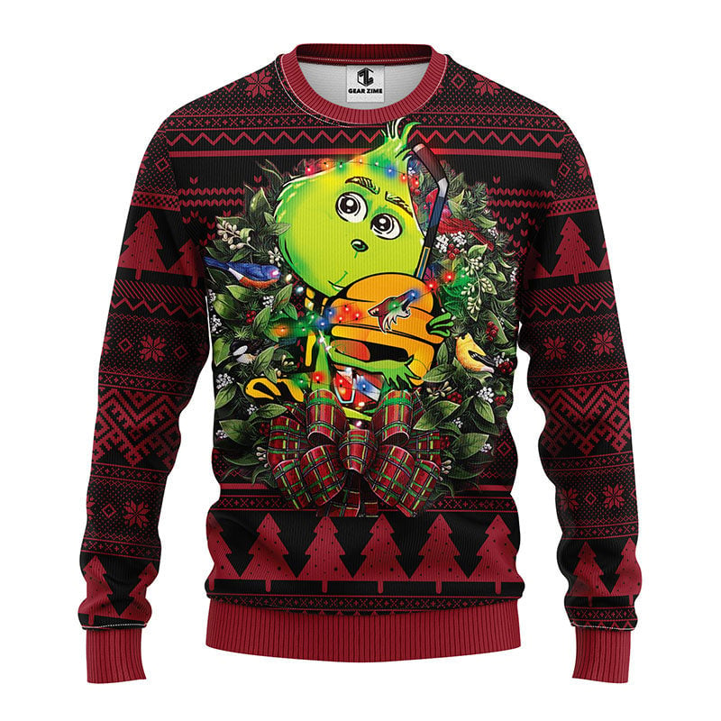 Phoenix Coyotes Grinch Hug Ugly Christmas Sweater