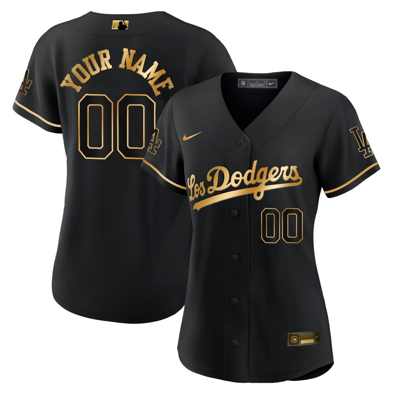 Women’S Los Angeles Dodgers Black Gold Custom Jersey – All Stitched