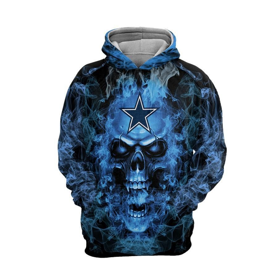 Dallas Cowboys Blue Smoking Skull 17 Unisex 3D Hoodie Gift For Fans