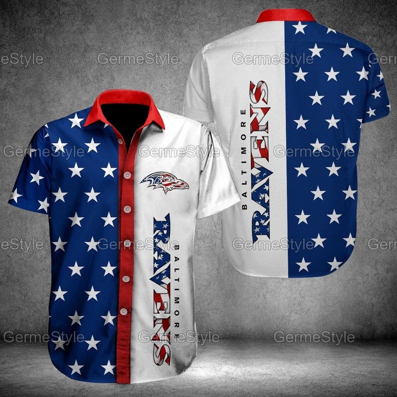 Baltimore Ravens American Flag Hawaiian Shirt Nfl Football Team Flag 3D For Fans