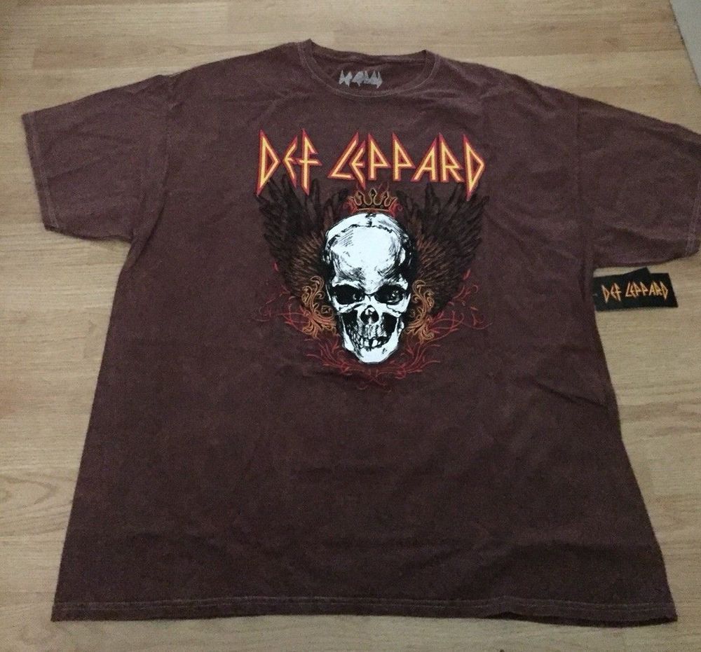 Def Leppard Band New 2X Skull Wings Rock And Roll Shirt Brown Shirt