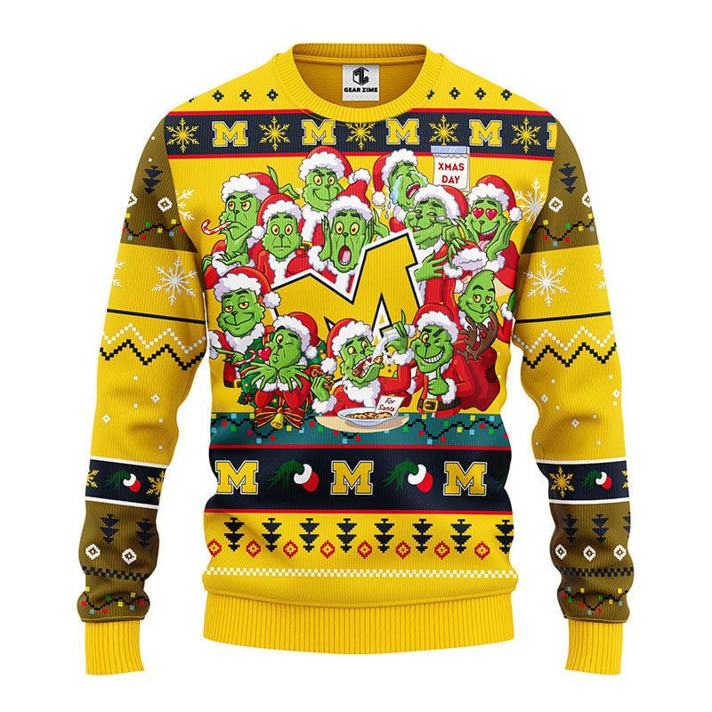 Michigan Wolverines 12 Grinch Xmas Day Ugly Christmas Sweater