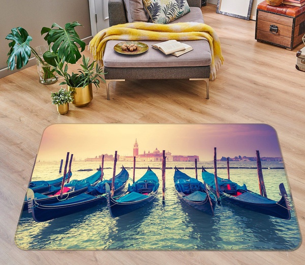 3D Boat On Lake At Dusk Area Rug Home Decor