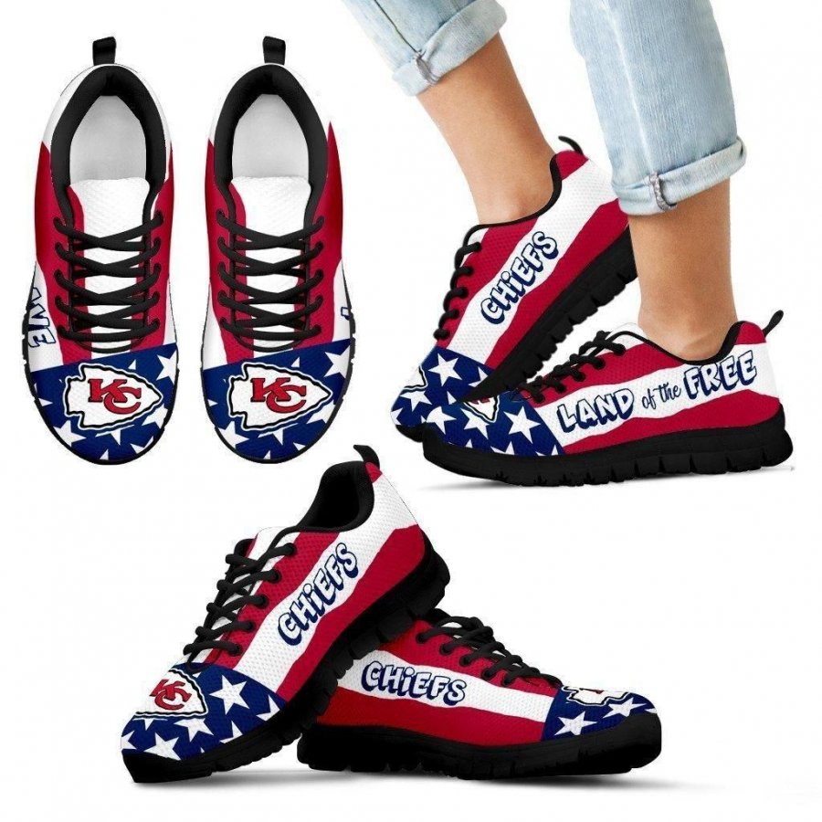 Proud Of American Flag Three Line Kansas City Chiefs Sneakers #234